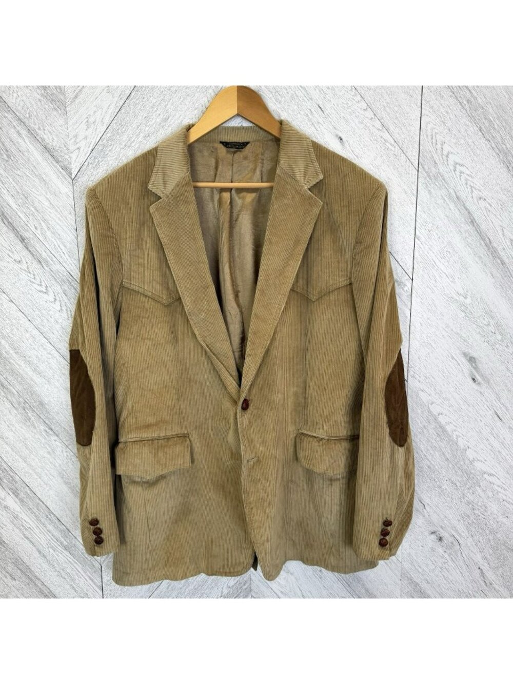 Vintage Levi's Western Tan Corduroy Blazer Jacket Mens Size 44R Elbow Patches